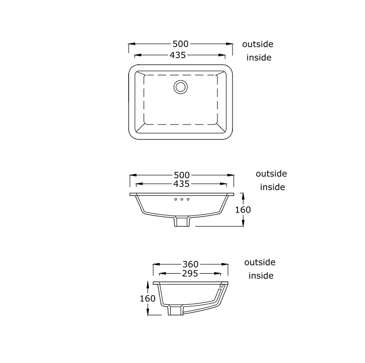 Model – Rectangular under counter wb